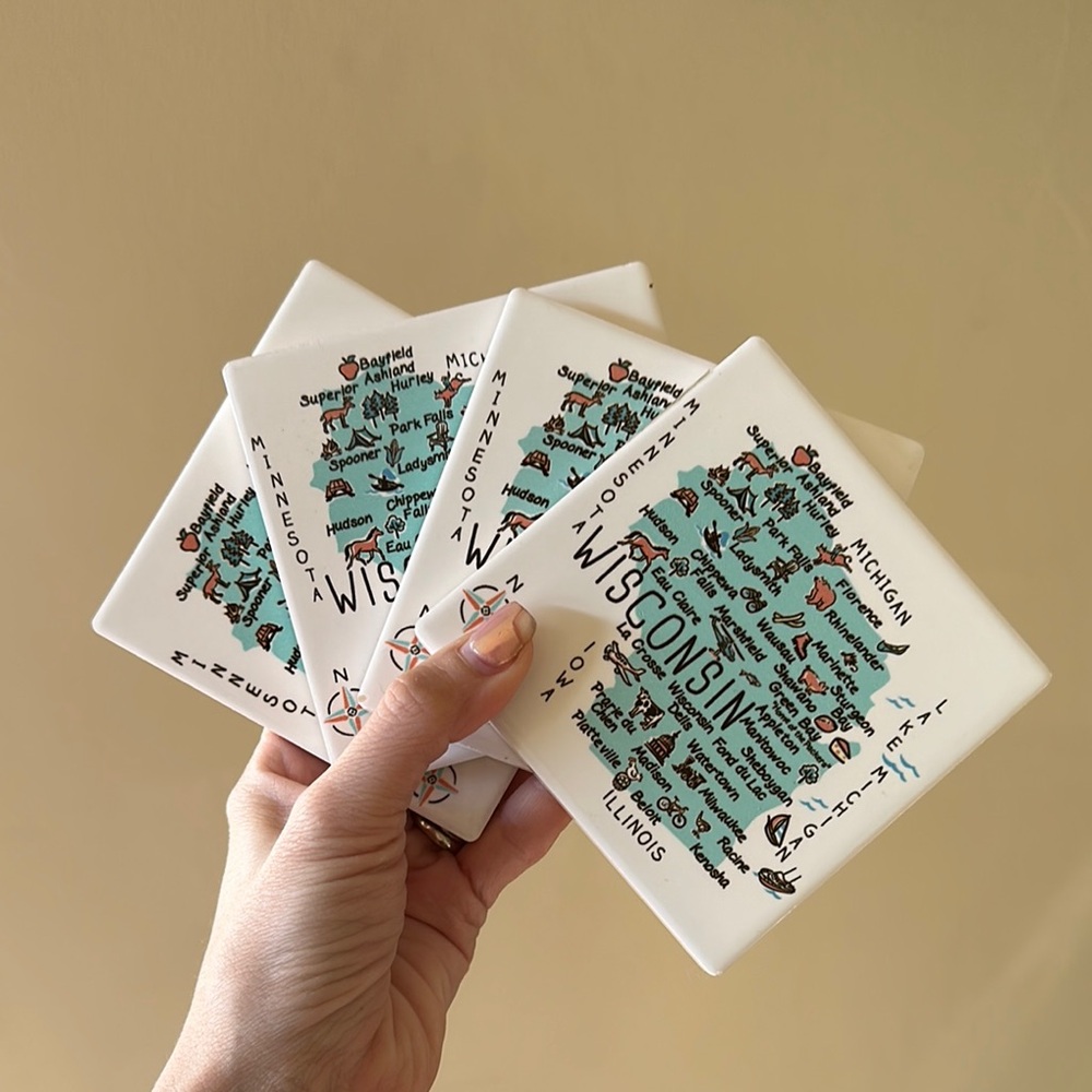 Wisconsin Map Ceramic Coasters